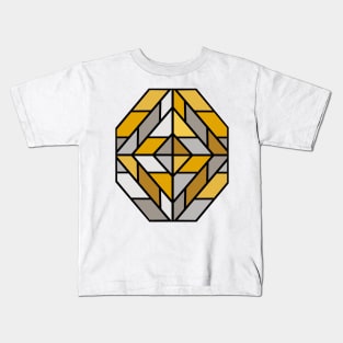 Geometric Pattern Tiles in Mustard Yellow and Grey Kids T-Shirt